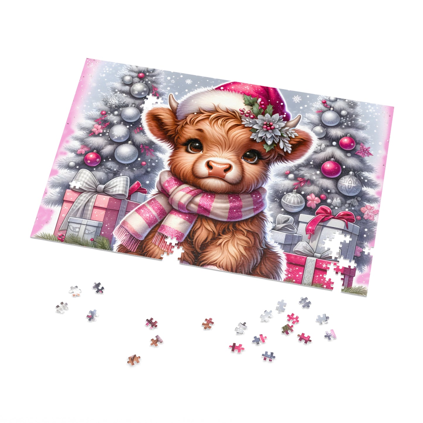 Jigsaw Puzzle, Christmas, Highland Cow, Personalised/Non-Personalised (30, 110, 252, 500,1000-Piece)