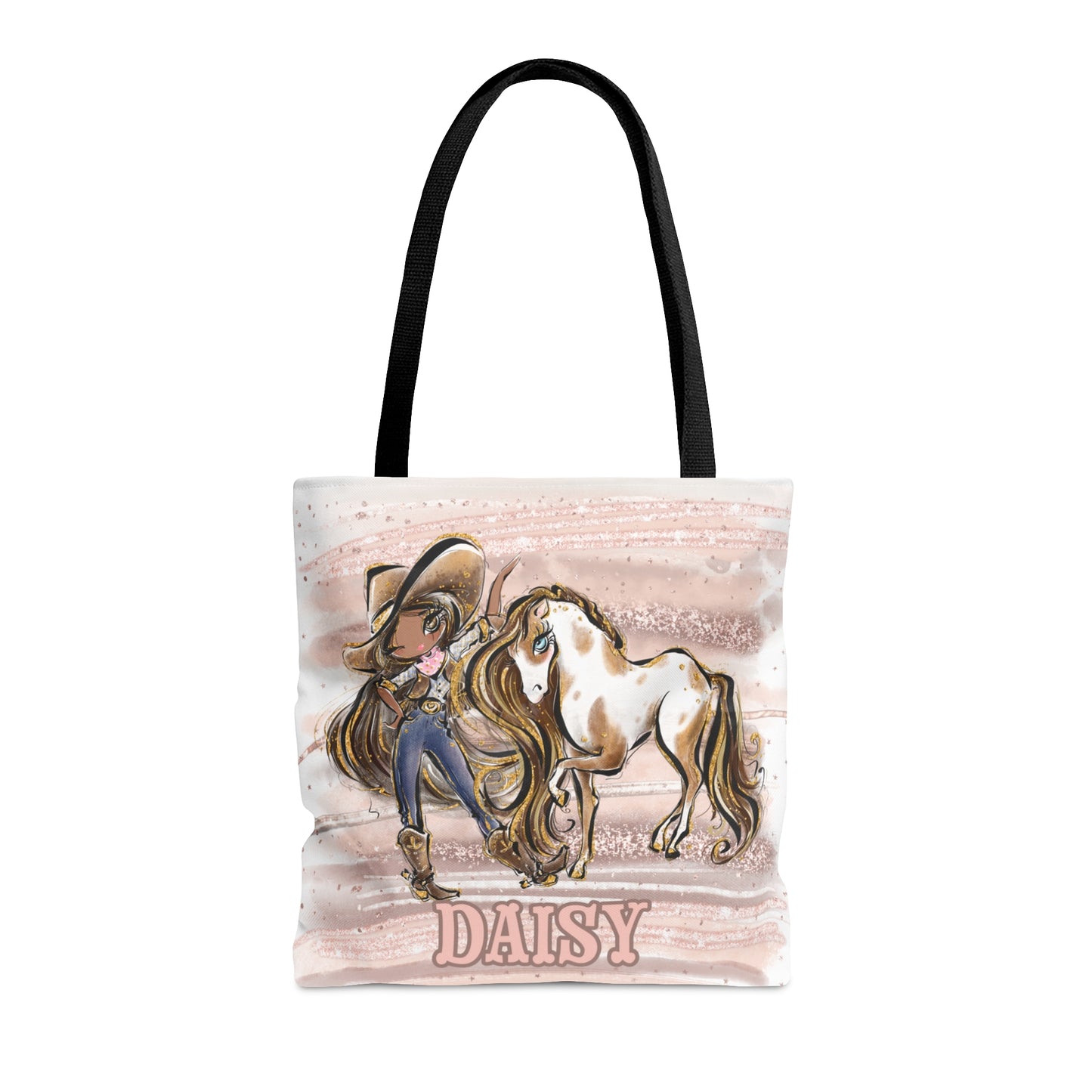 Personalised Tote Bag, Cowgirl & Horse, Brown Hair, Olive Skin, Brown Eyes, Tote bag