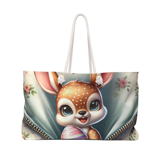 Personalised/Non-Personalised Weekender Bag, Easter, Cute Deer, Large Weekender Bag, Beach Bag, Book Bag