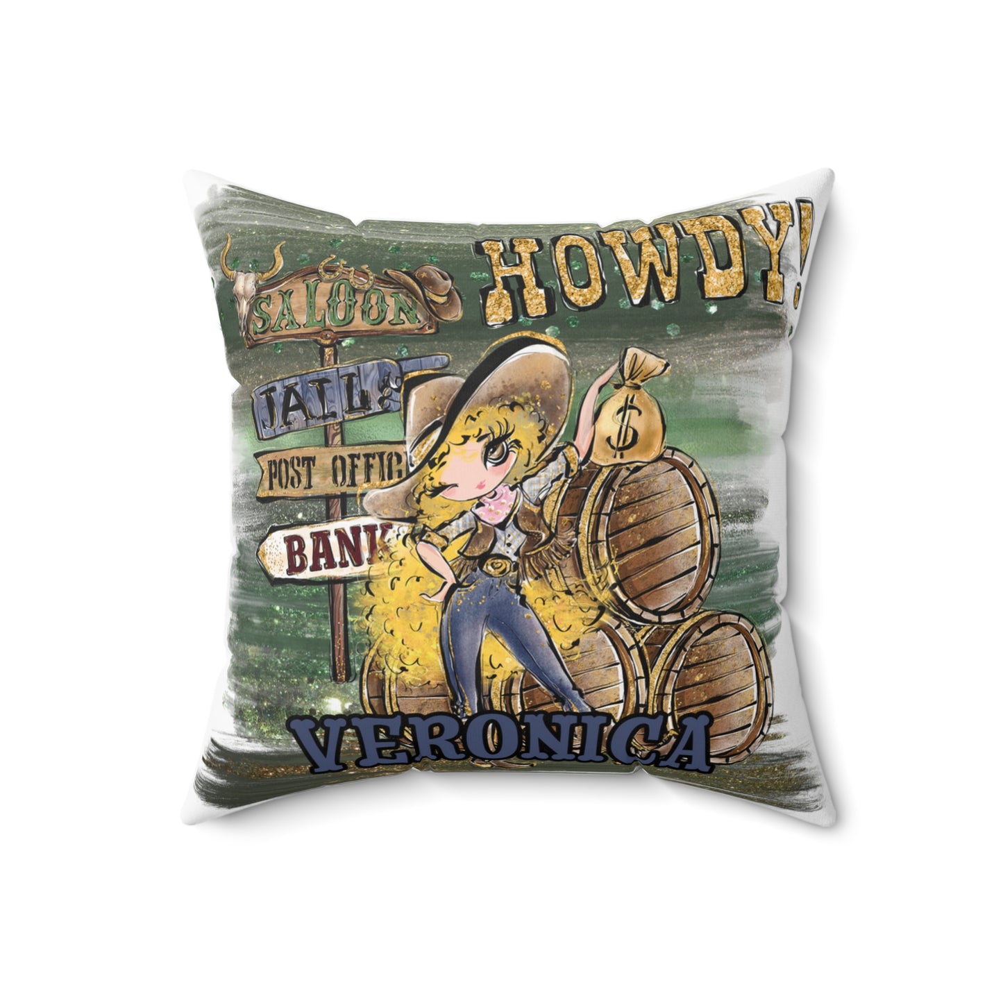 Personalised Howdy Cushion,  Blonde Curly Hair, Brown Eyes, Polyester Square Cushion, Christmas cushion