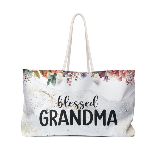 Personalised/Non-Personalised Weekender Bag, Blessed Grandma, Large Weekender Bag, Beach Bag, Book Bag