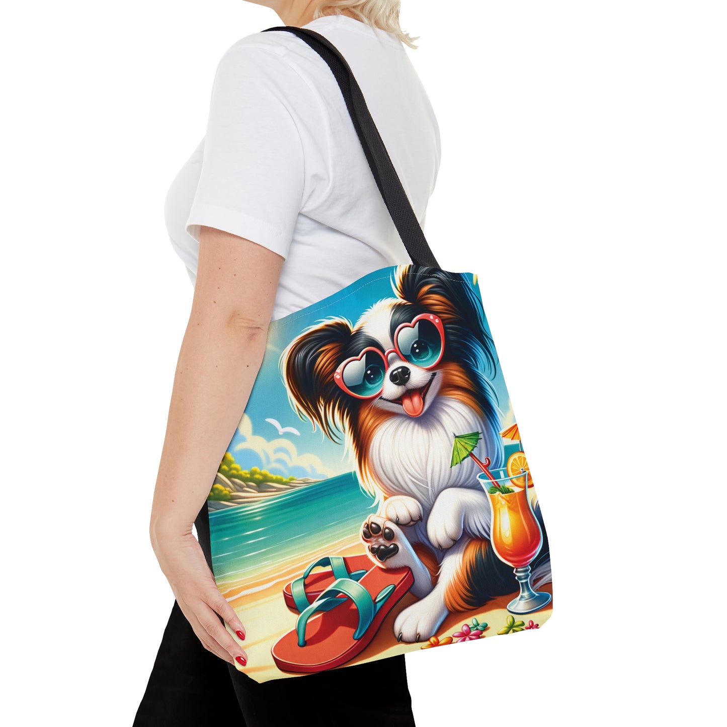 Tote Bag, Dog on Beach, Old Papillon, Tote bag,  awd-1229