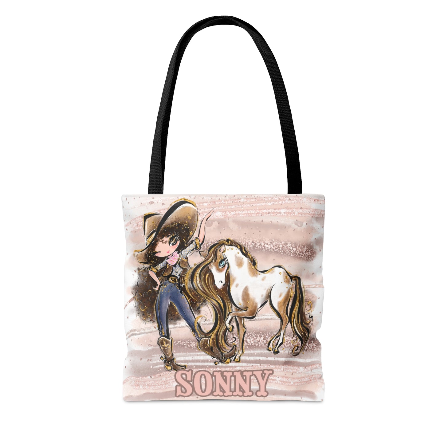 Personalised Tote Bag, Cowgirl & Horse, Brown Curly Hair, Blue Eyes, Tote bag