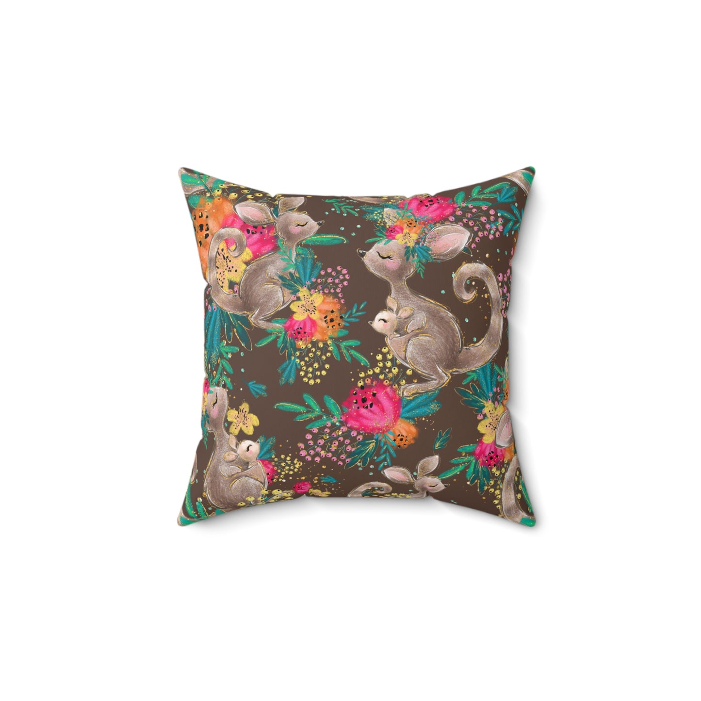 Spun Polyester Square Pillow, Australian Kangaroos