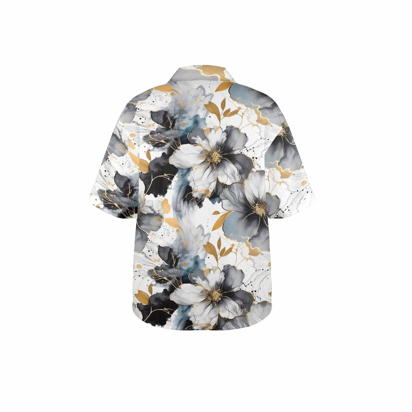 Black White and Gold  Women's Hawaiian Shirt