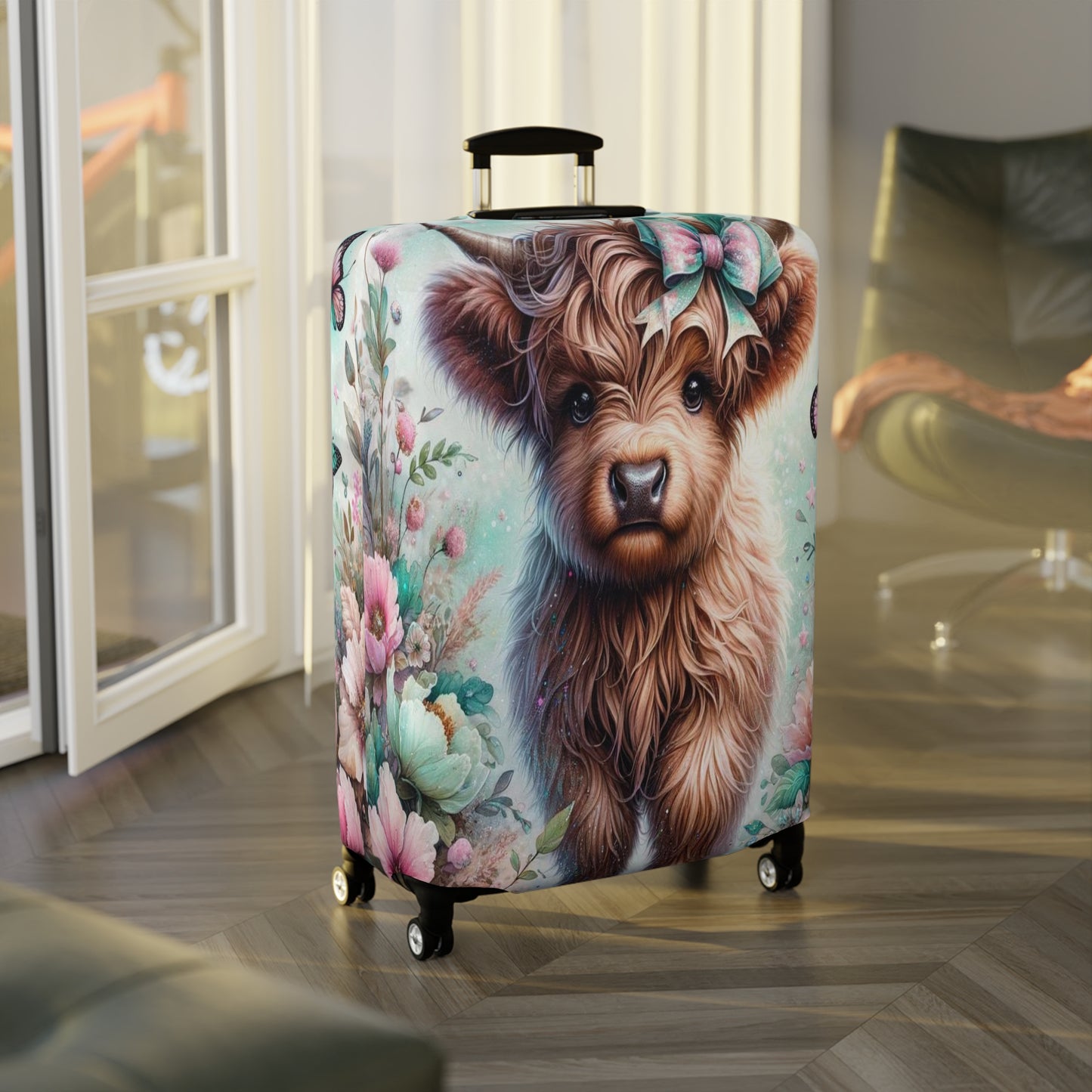 Luggage Cover, Highland Cow, Floral and Butterflies, awd-1418