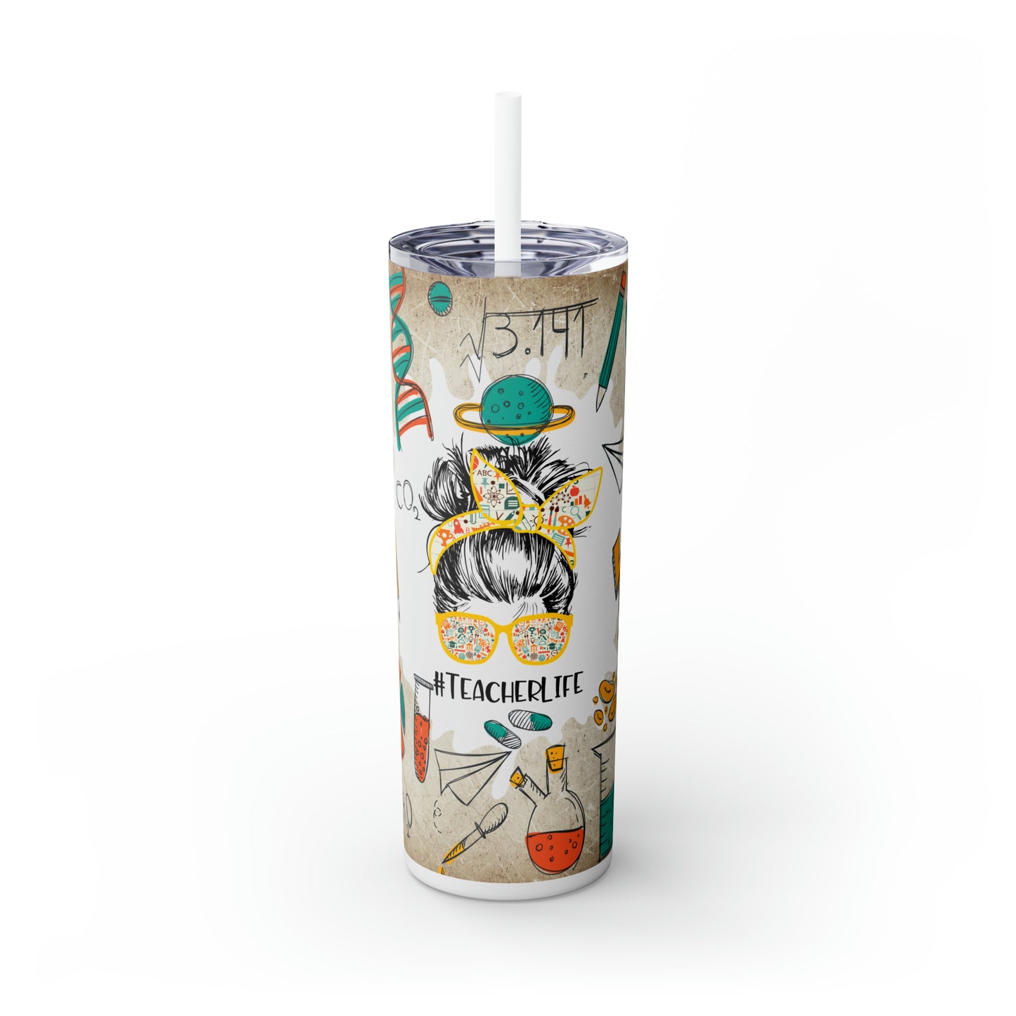 Skinny Tumbler with Straw, 20oz, Teacher