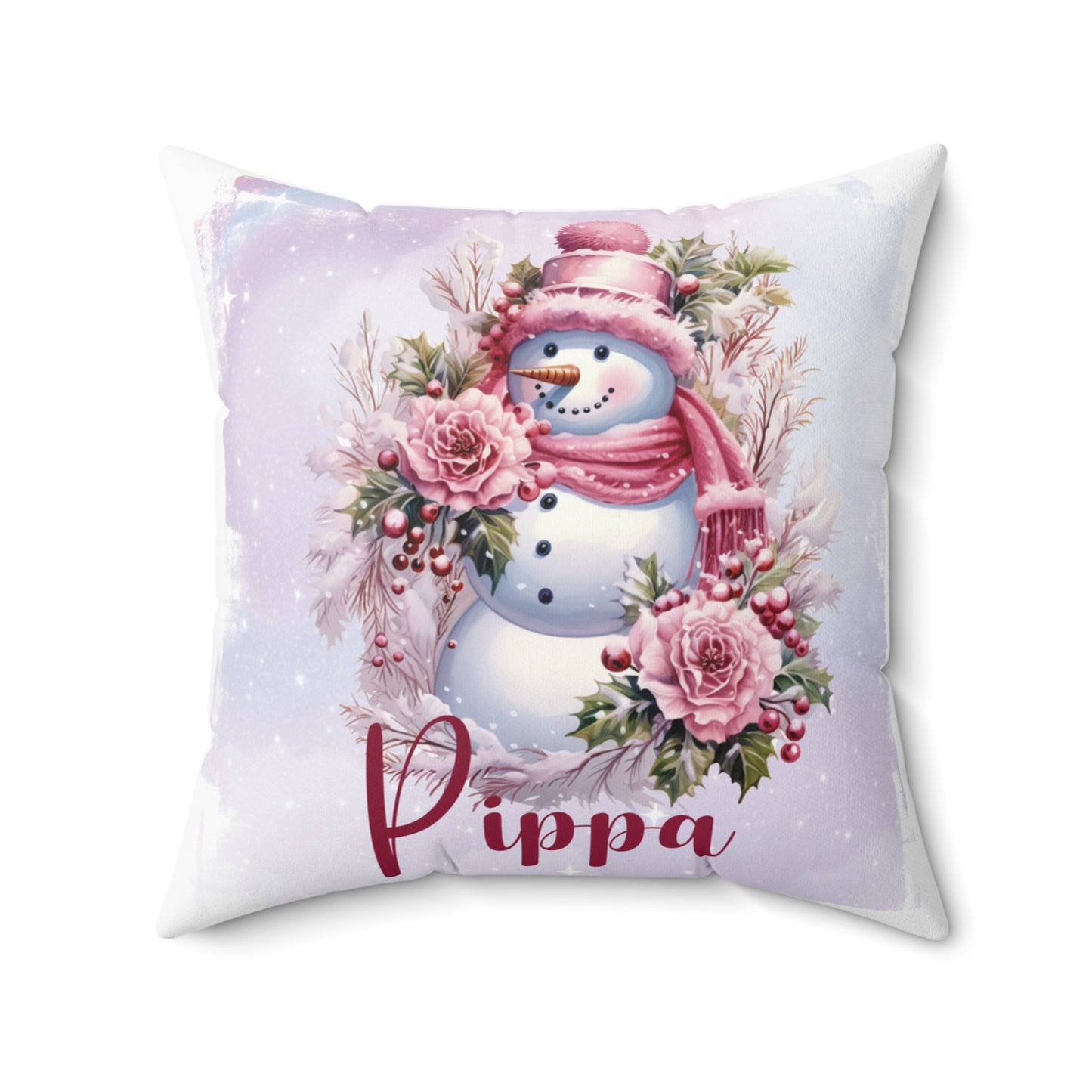 Personalised Christmas Cushion, Purple Christmas, Snowman, Polyester Square Cushion, Christmas cushion