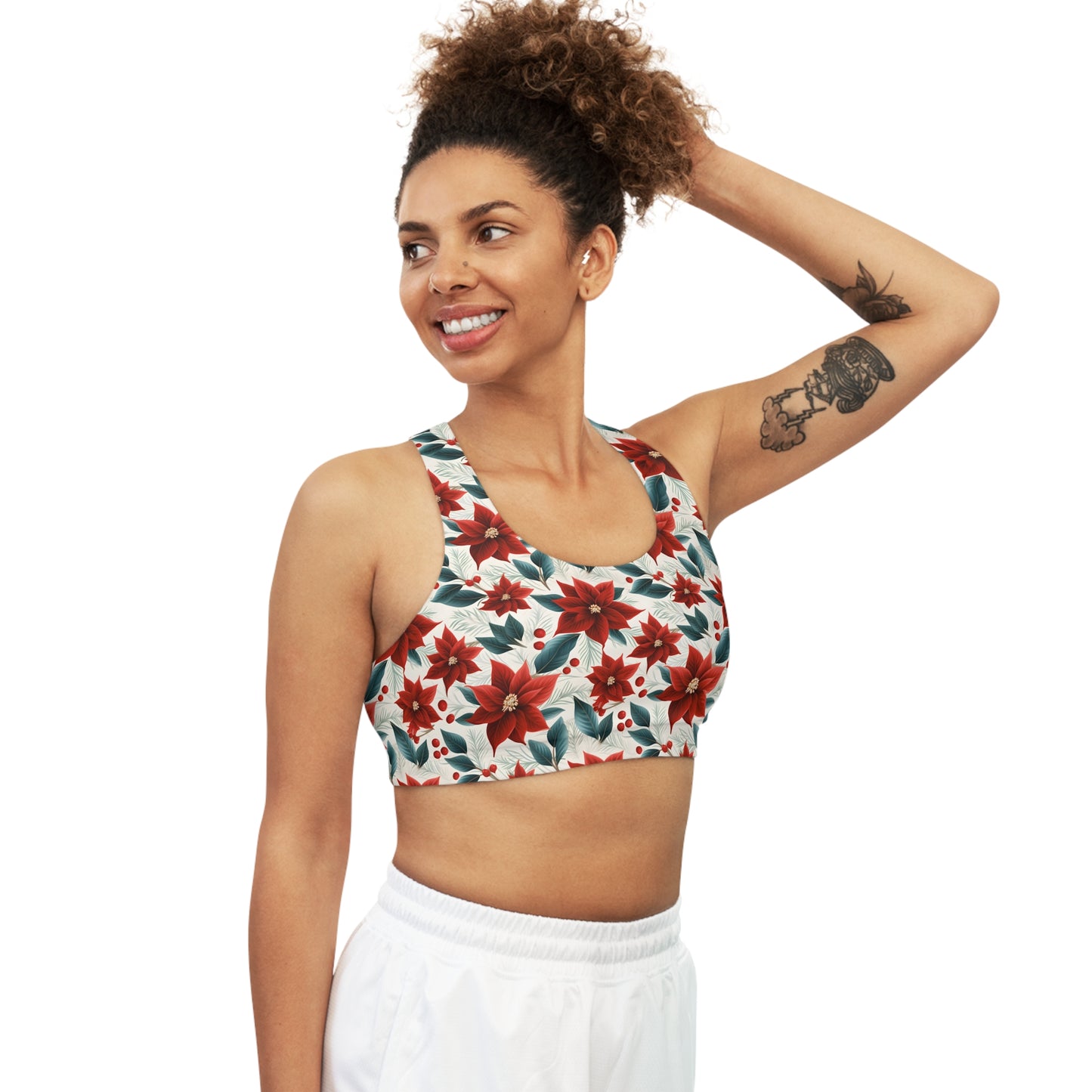 Seamless Sports Bra, Red Poinsettia