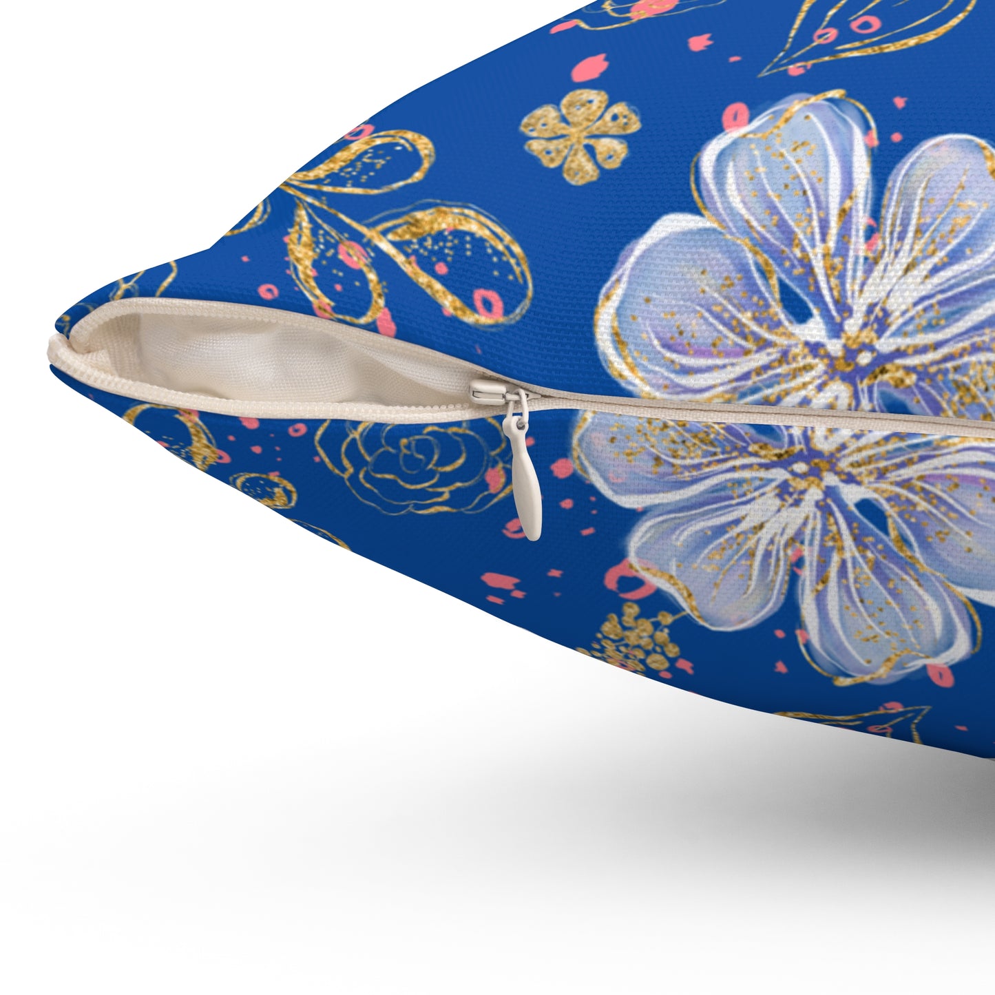 Spun Polyester Square Pillow, Blue Floral Cushion