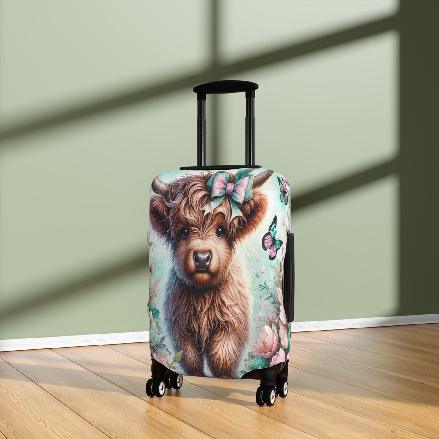 Luggage Cover, Highland Cow, Floral and Butterflies, awd-1418