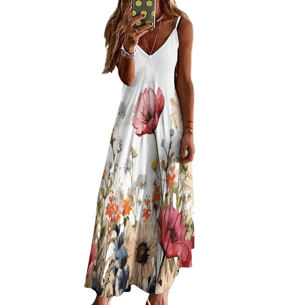 Wildflowers Spaghetti Strap Ankle-Length Dress Long dress