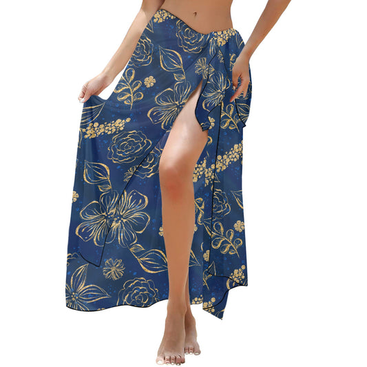 Blue & Gold Long Beach Sarong Wrap