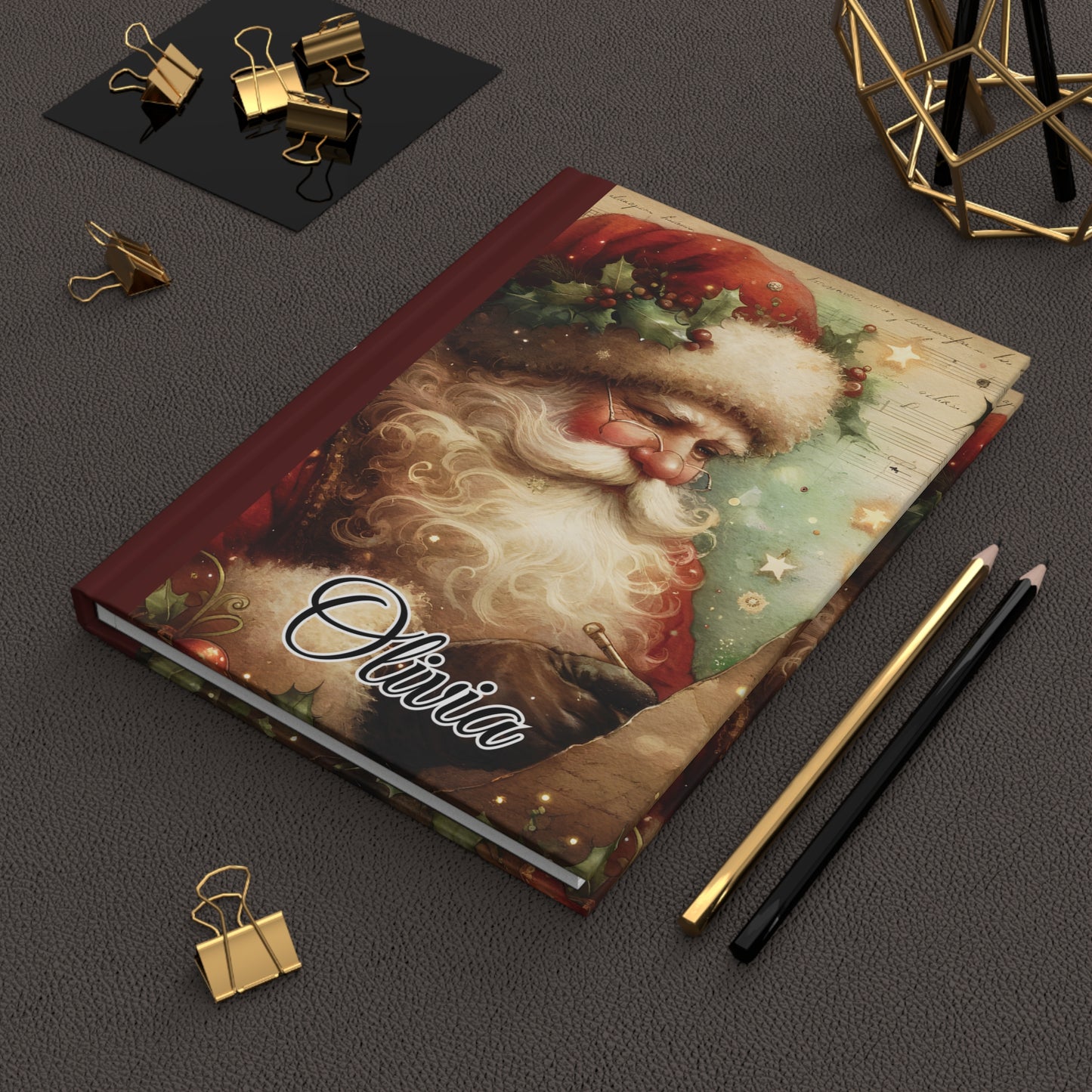 Personalised Hardcover Journal Matte, Christmas, Santa, awd-1481