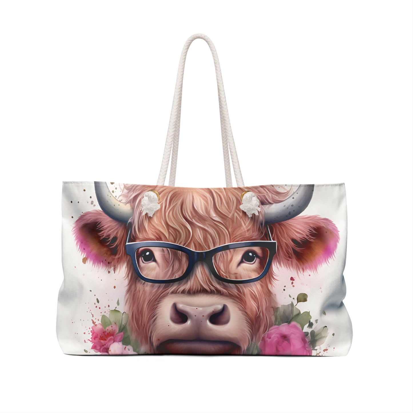 Personalised/Non-Personalised Weekender Bag, Highland Cow, Large Weekender Bag, Beach Bag, Book Bag