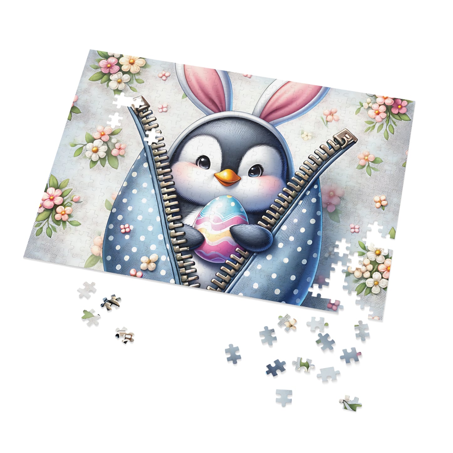 Jigsaw Puzzle, Easter, Penguin with Bunny Ears, Personalised/Non-Personalised (30, 110, 252, 500,1000-Piece) Awd-1306
