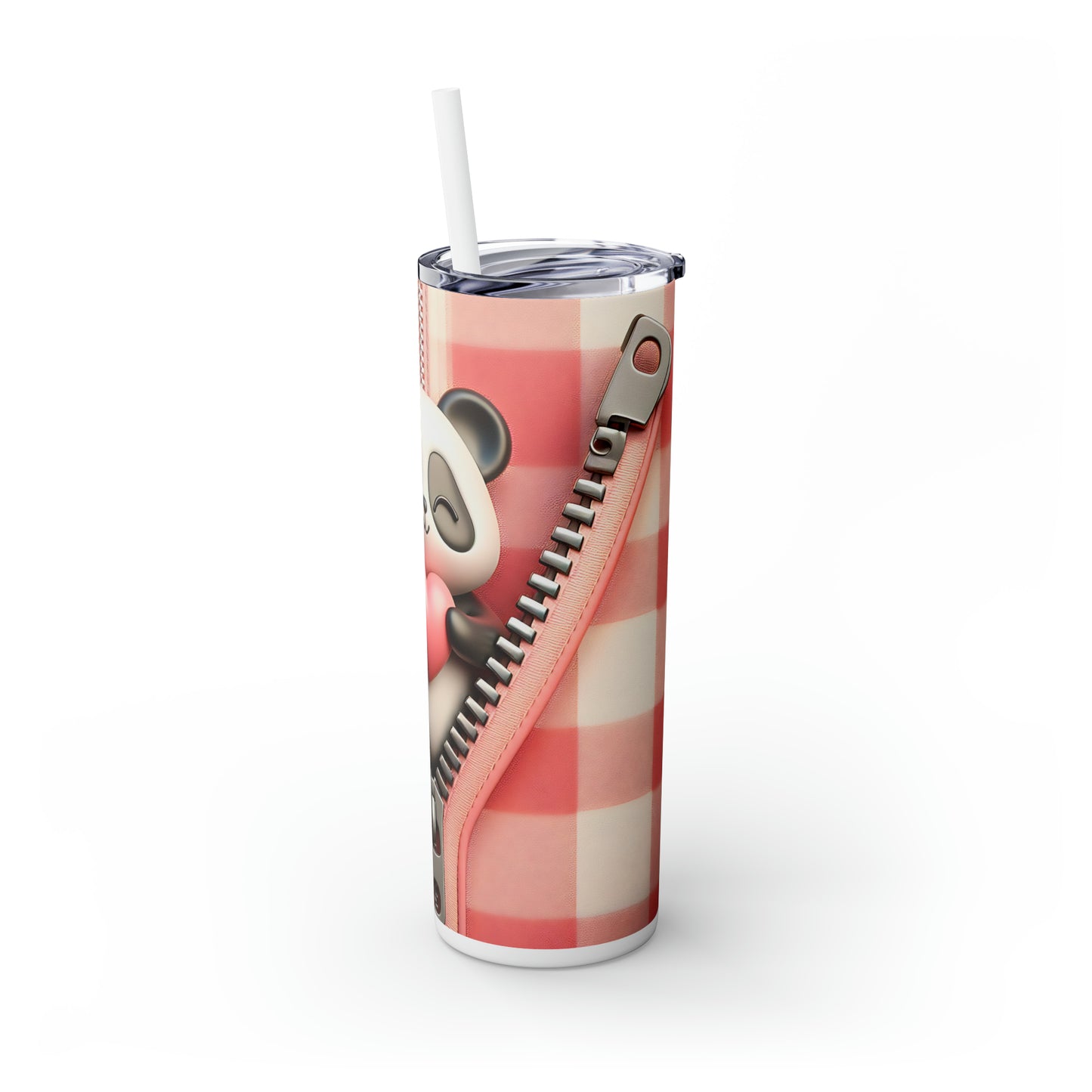 Skinny Tumbler with Straw, 20oz, Panda, Valentines Day