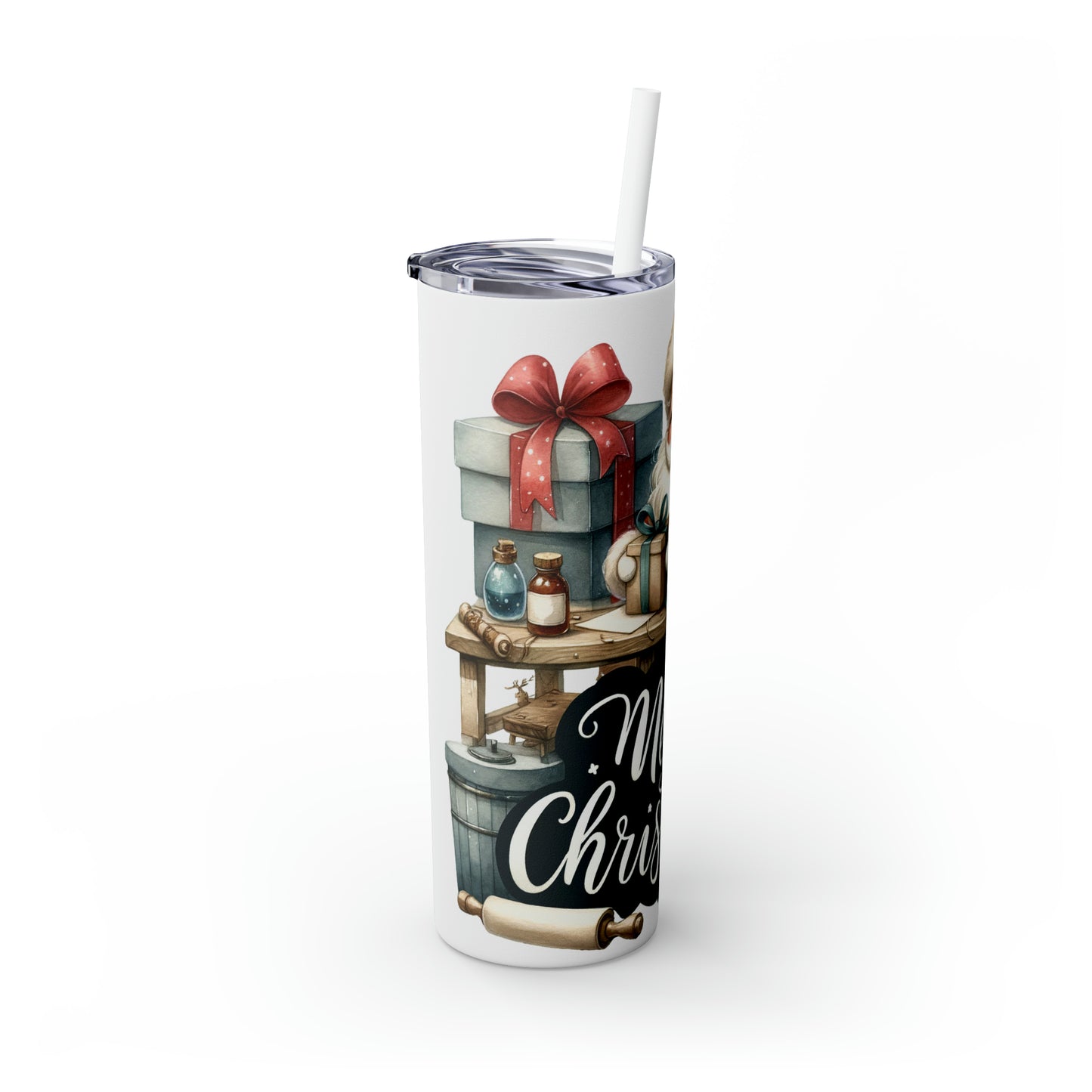 Skinny Tumbler with Straw, 20oz, Merry Christmas, Santa