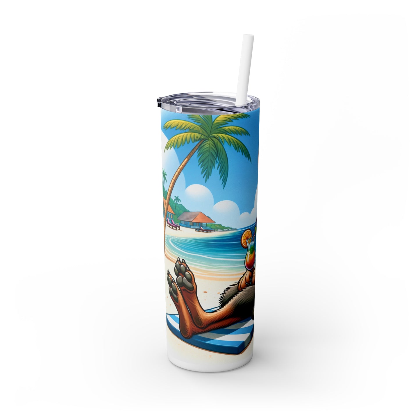 Skinny Tumbler with Straw, 20oz, Dog on Beach, Irish Wolfhound, awd-1217