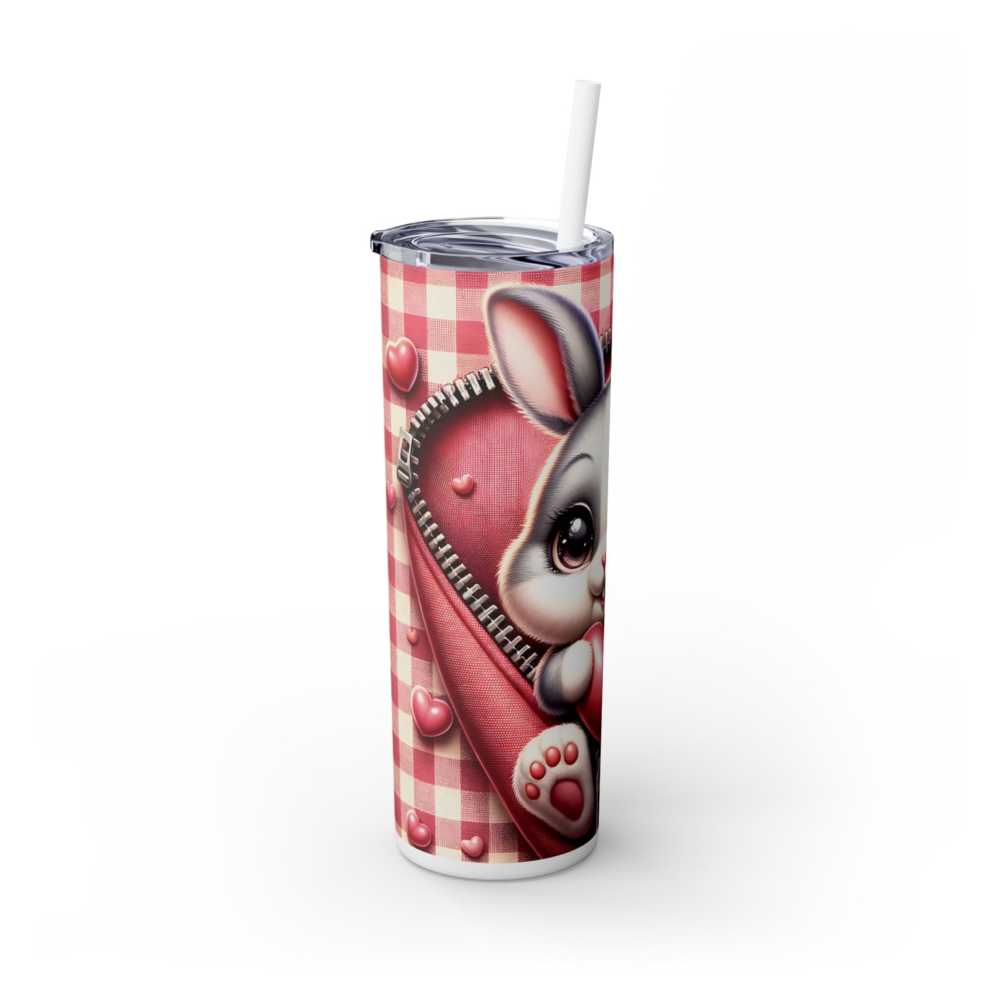 Skinny Tumbler with Straw, 20oz, Rabbit, Valentines Day