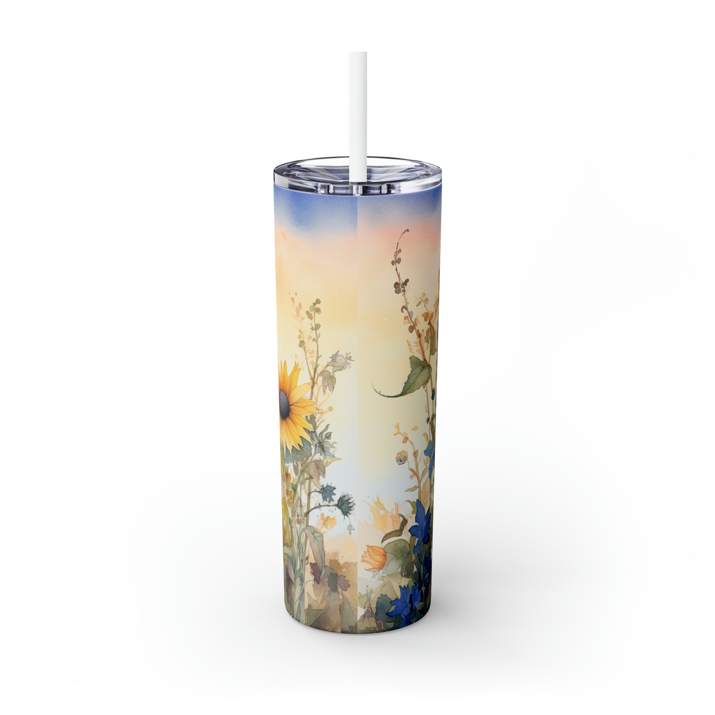 Skinny Tumbler with Straw, 20oz, Sunflowers