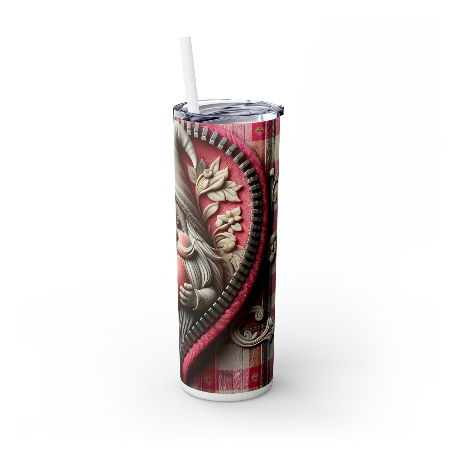 Skinny Tumbler with Straw, 20oz, Santa