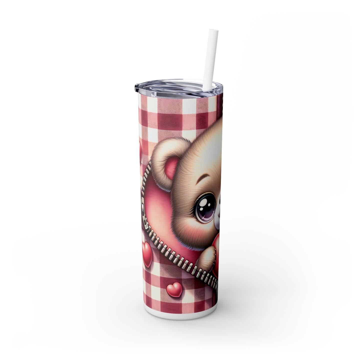 Skinny Tumbler with Straw, 20oz, Bear, Valentines Day, awd-804