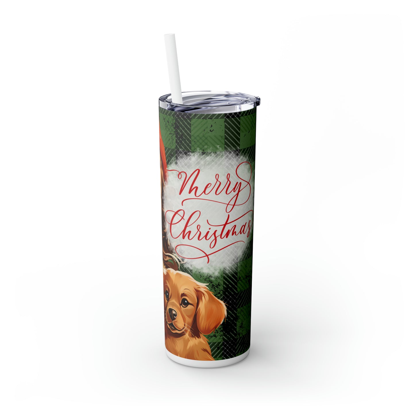 Skinny Tumbler with Straw, 20oz, Retro Christmas