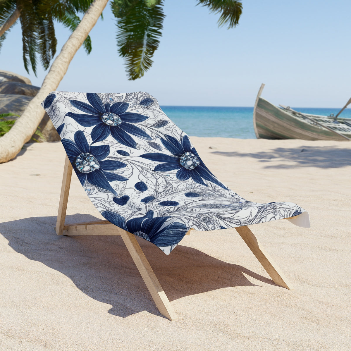 Beach Towel,  Navy Blue Floral, Polycotton Towel, 2 sizes Available