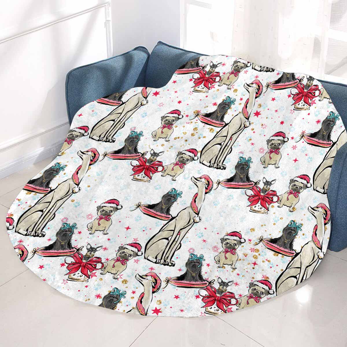 Dog Christmas  Circular Micro Fleece Blanket 47"