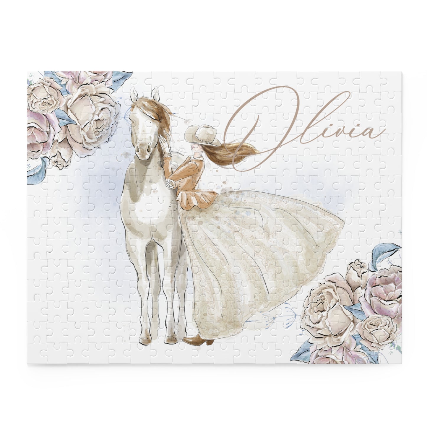 Personalised/Non-Personalised Puzzle, Just a Girl Who Loves Horses, Romance Floral (120, 252, 500-Piece)