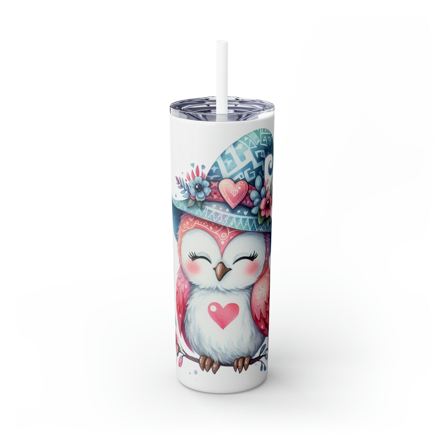 Skinny Tumbler with Straw, 20oz, Owl