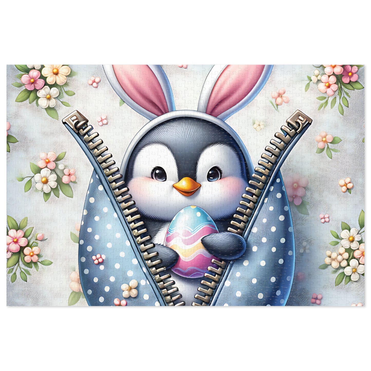 Jigsaw Puzzle, Easter, Penguin with Bunny Ears, Personalised/Non-Personalised (30, 110, 252, 500,1000-Piece)