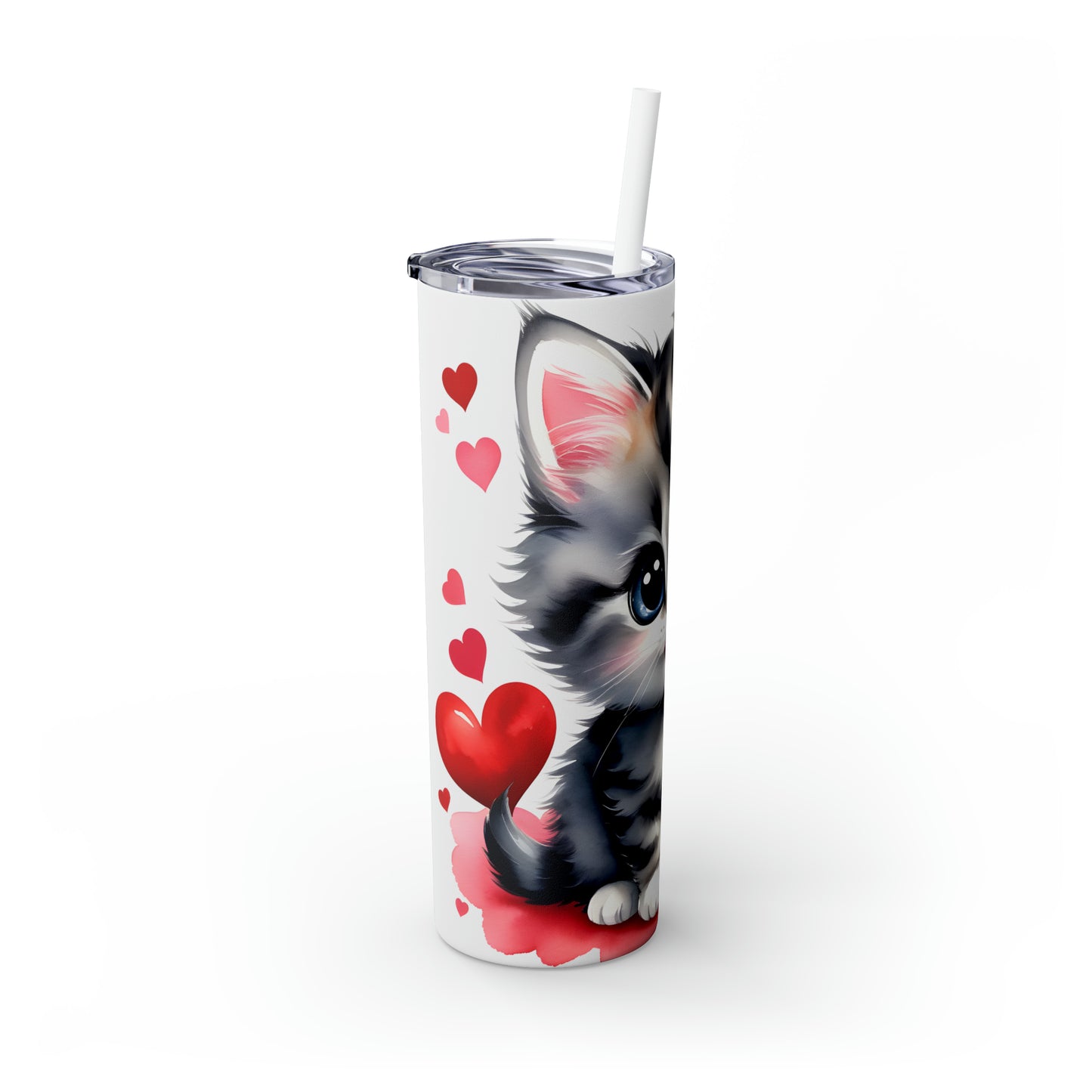 Skinny Tumbler with Straw, 20oz, Cat