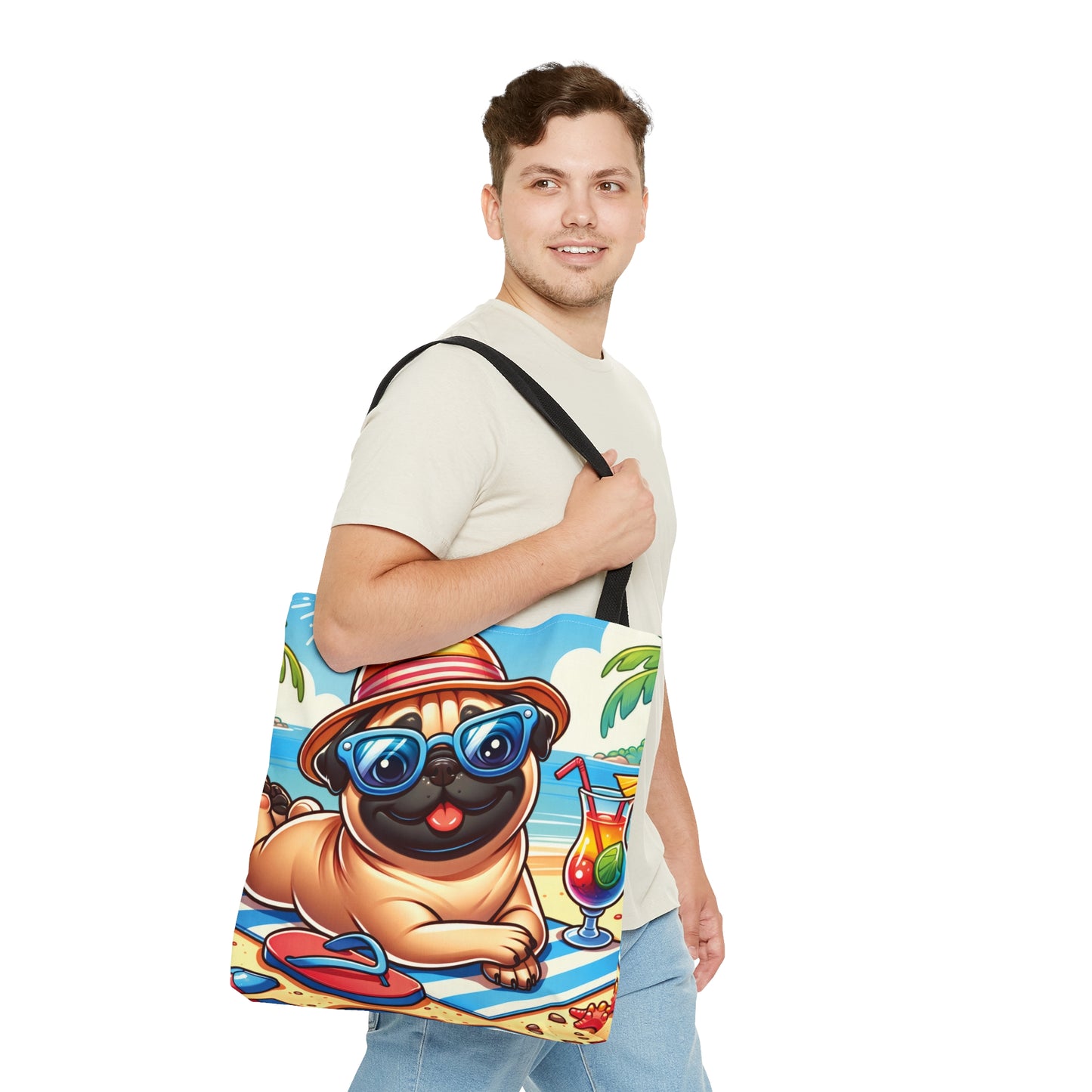 Tote Bag, Dog on Beach,Pug, Tote bag,  awd-1238