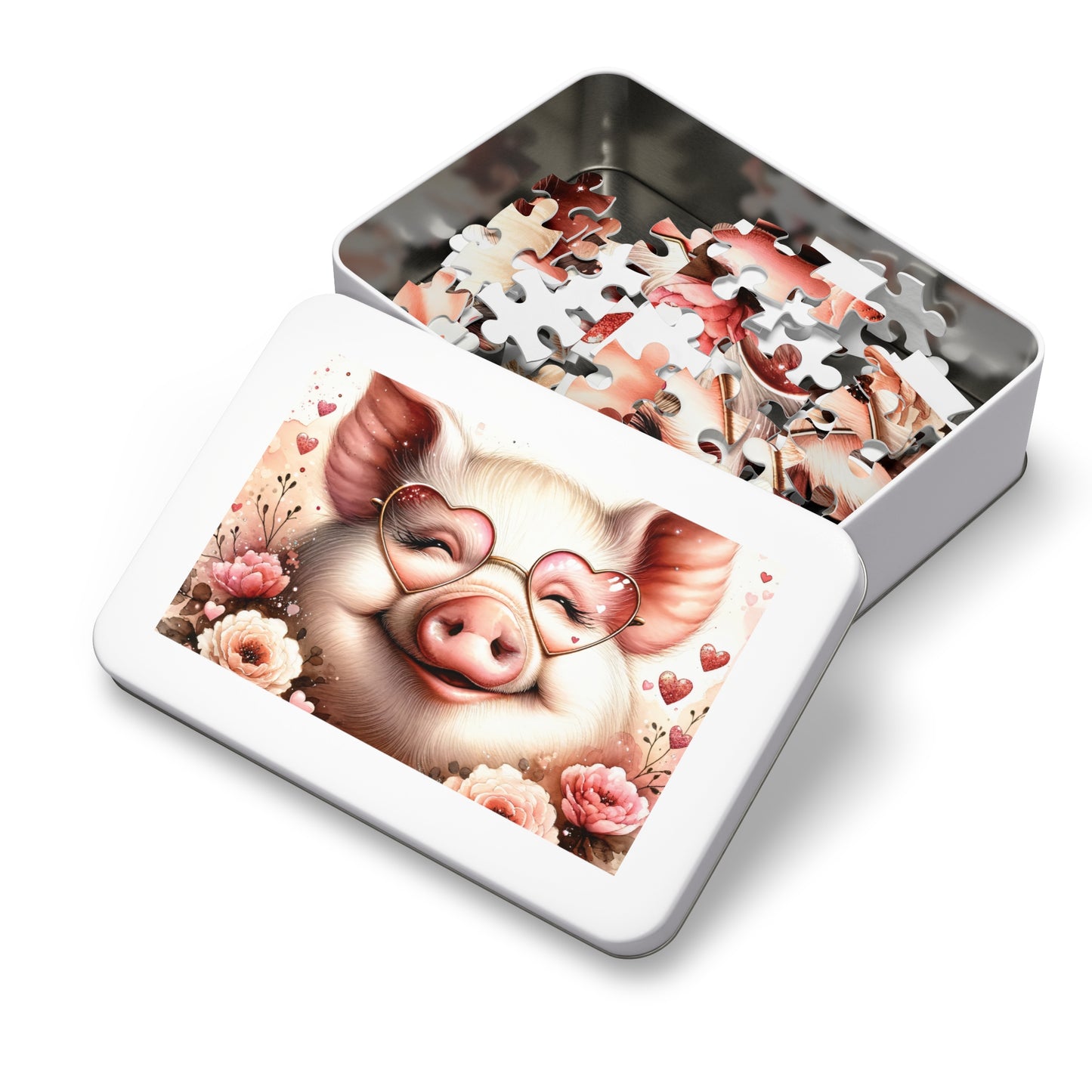 Puzzle, Pig, Rose Coloured Glasses, Personalised/Non-Personalised (30, 110, 252, 500,1000-Piece) awd-626