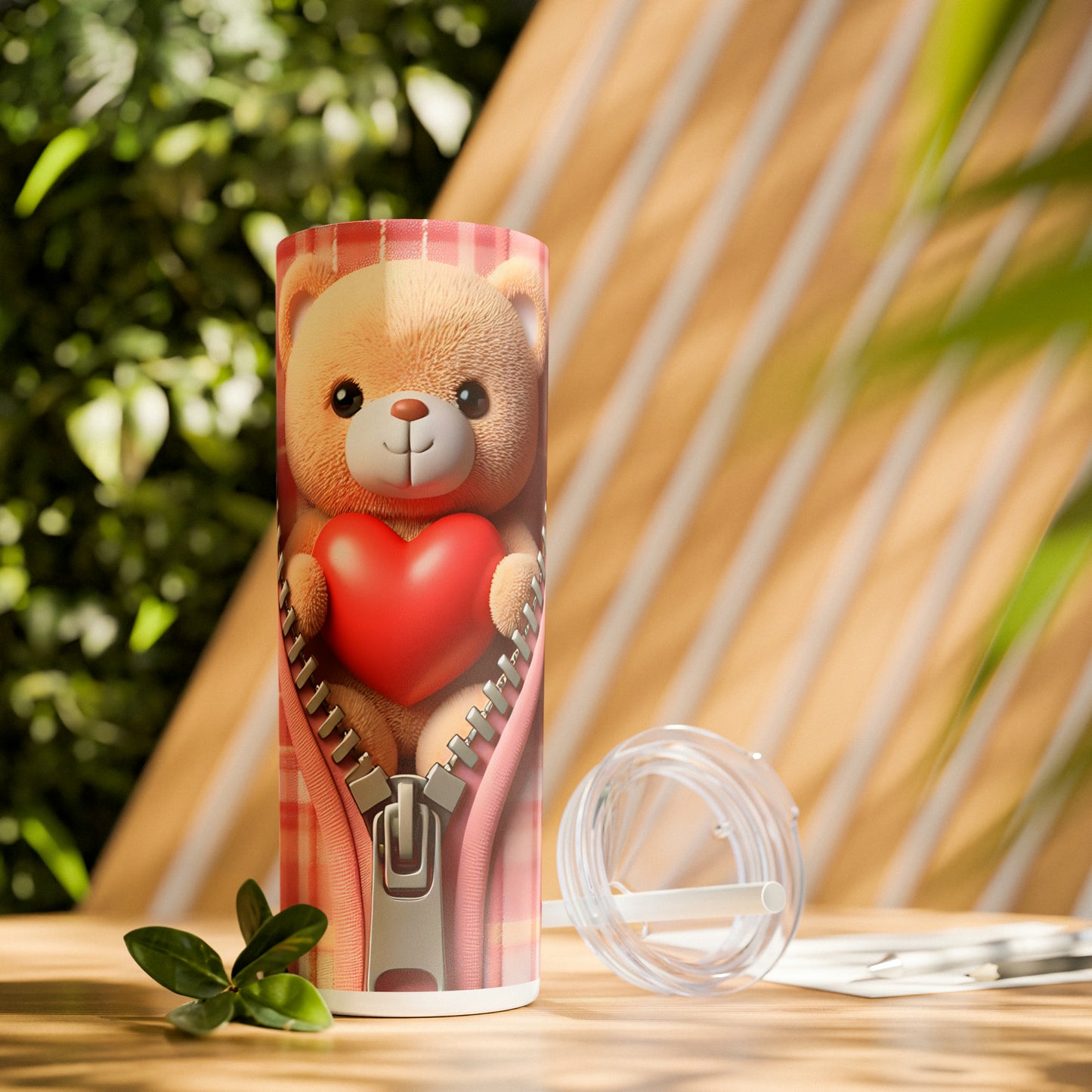 Skinny Tumbler with Straw, 20oz, Bear, Valentines Day, awd-1007