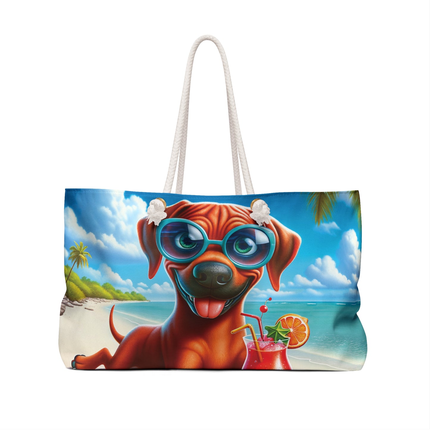 Personalised/Non-Personalised Weekender Bag, Summer Beach Dog, Rhodesian Ridgeback, Large Weekender Bag, Beach Bag, Book Bag