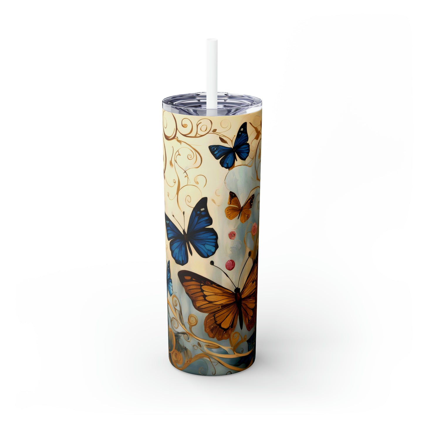 Skinny Tumbler with Straw, 20oz, Butterfly