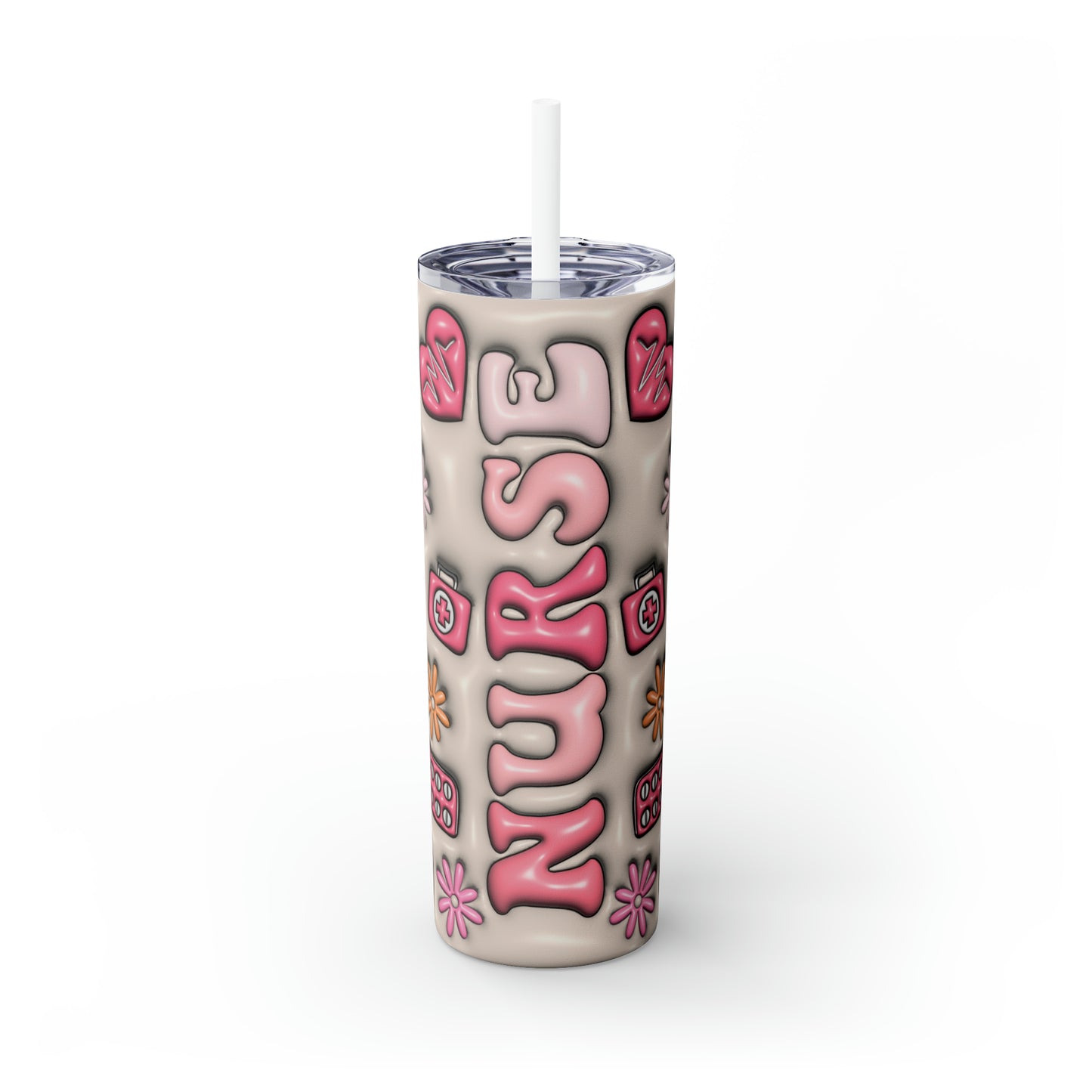 Skinny Tumbler with Straw, 20oz, Nurse