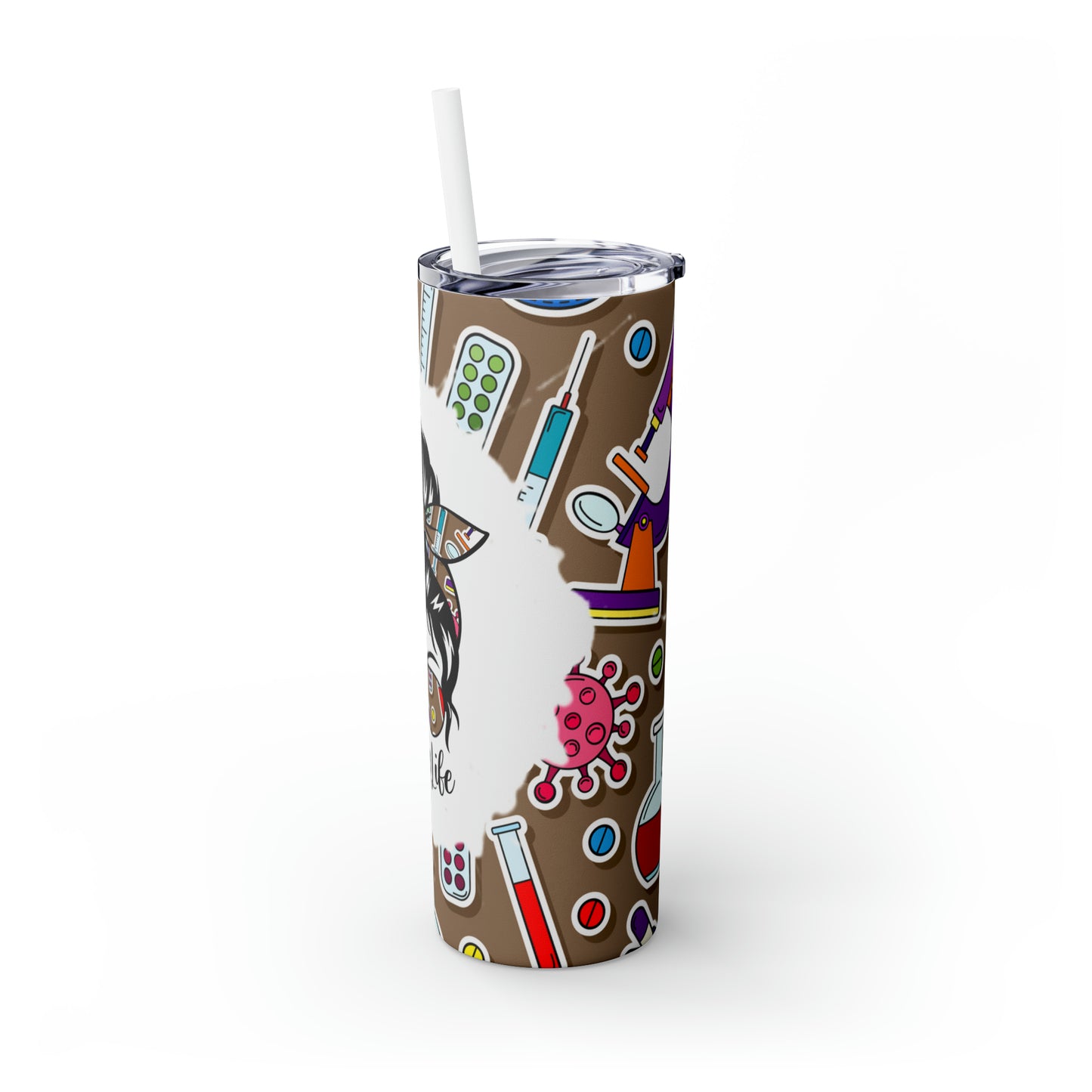 Skinny Tumbler with Straw, 20oz, Nurse