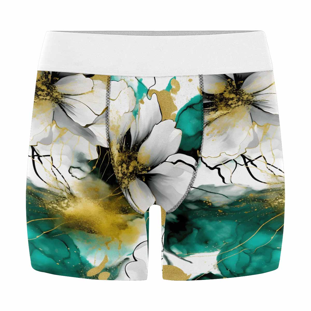 Green and White Ink Floral Men's All Over Print Boxer Briefs (Made In AUS)