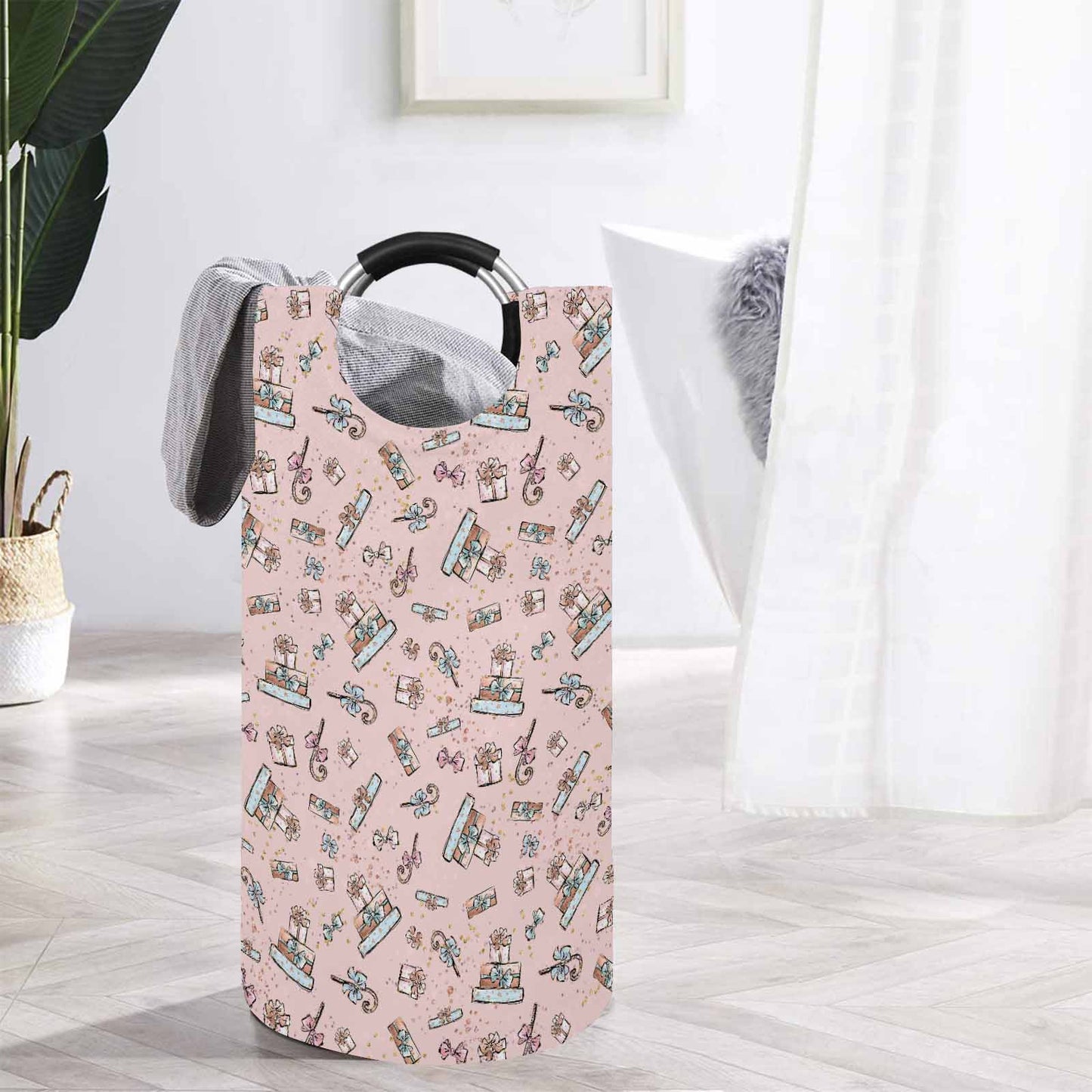 Pink Christmas  Round Laundry Basket