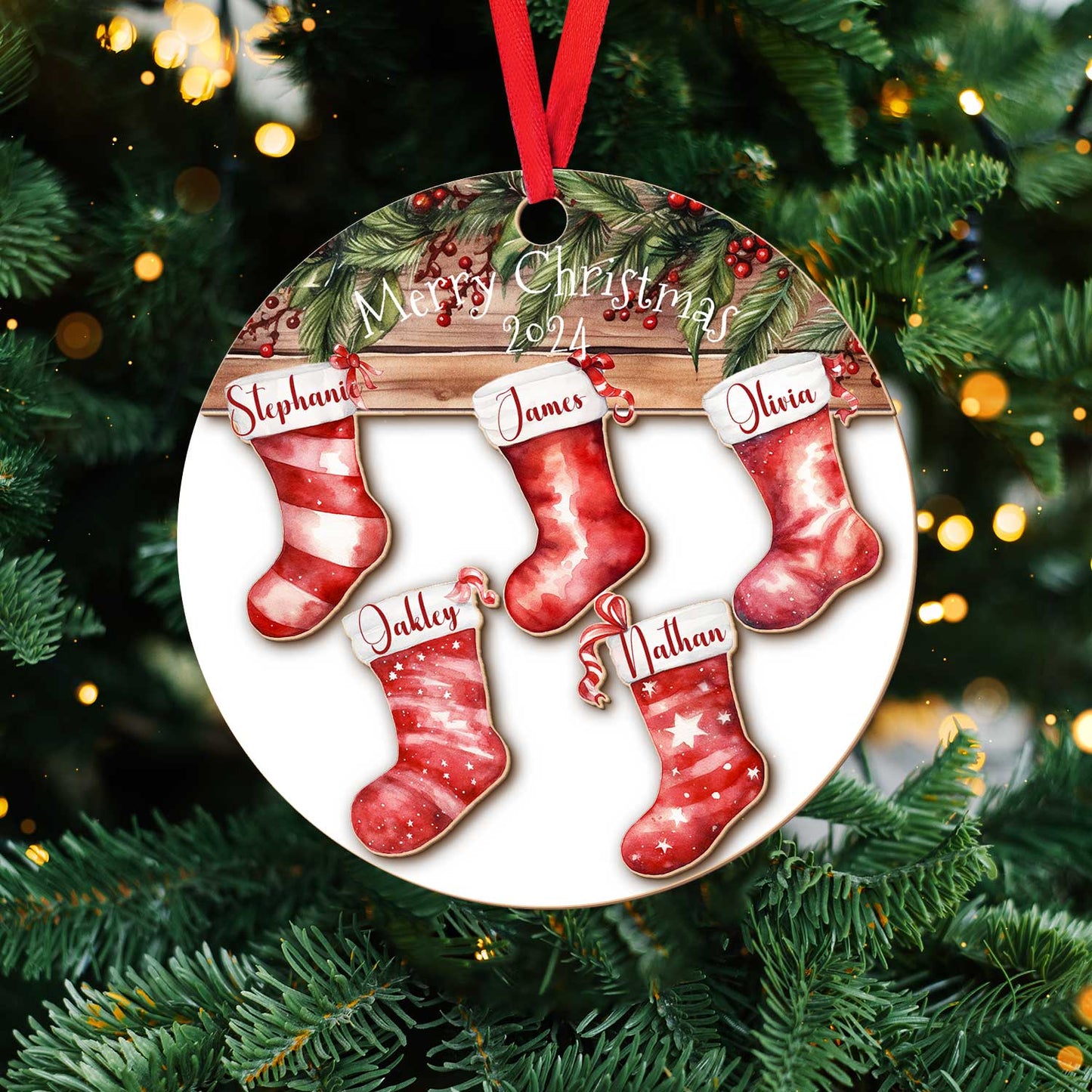 Layered Wooden Personalised Stocking Christmas Ornament