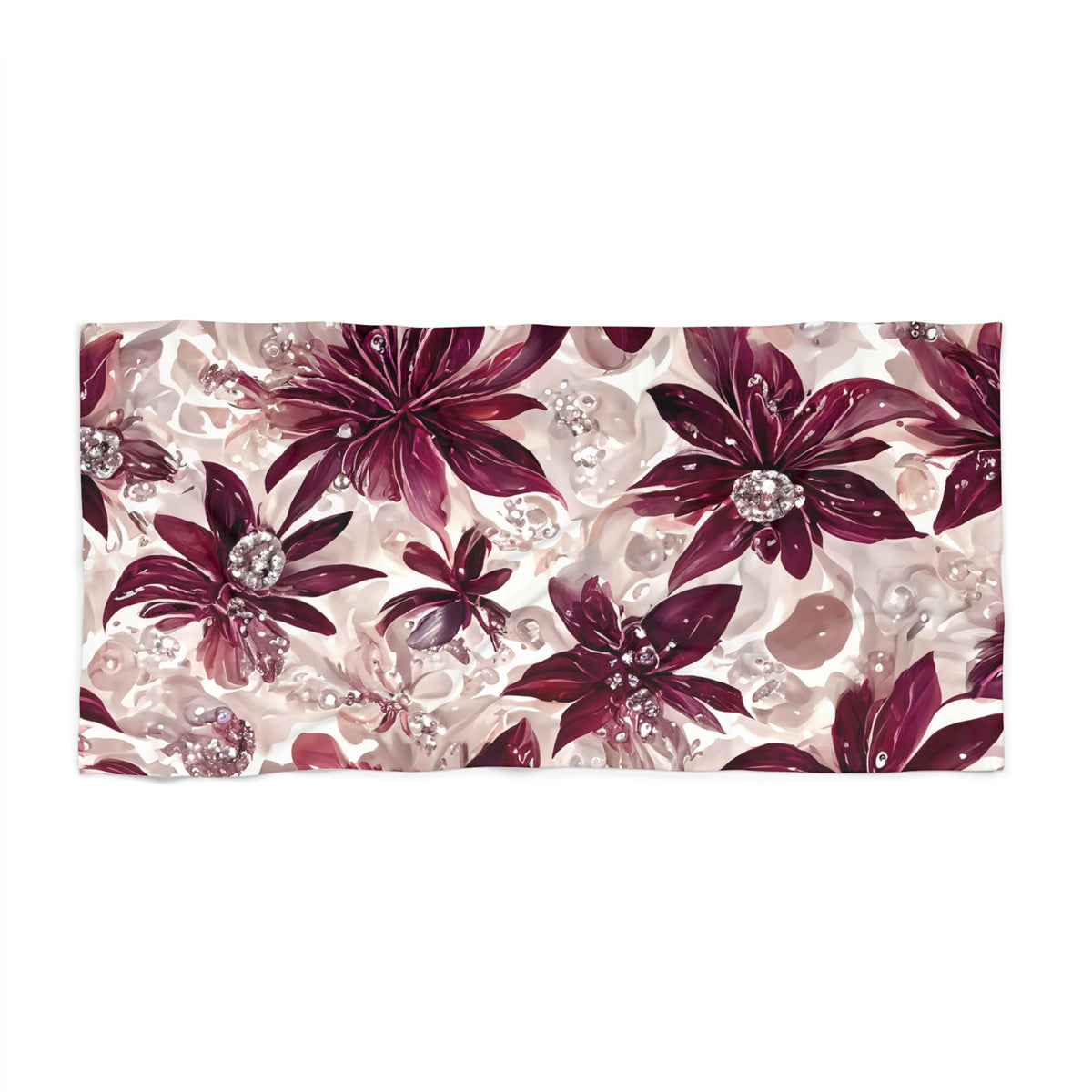Beach Towel,  Burgandy Floral, Polycotton Towel, 2 sizes Available