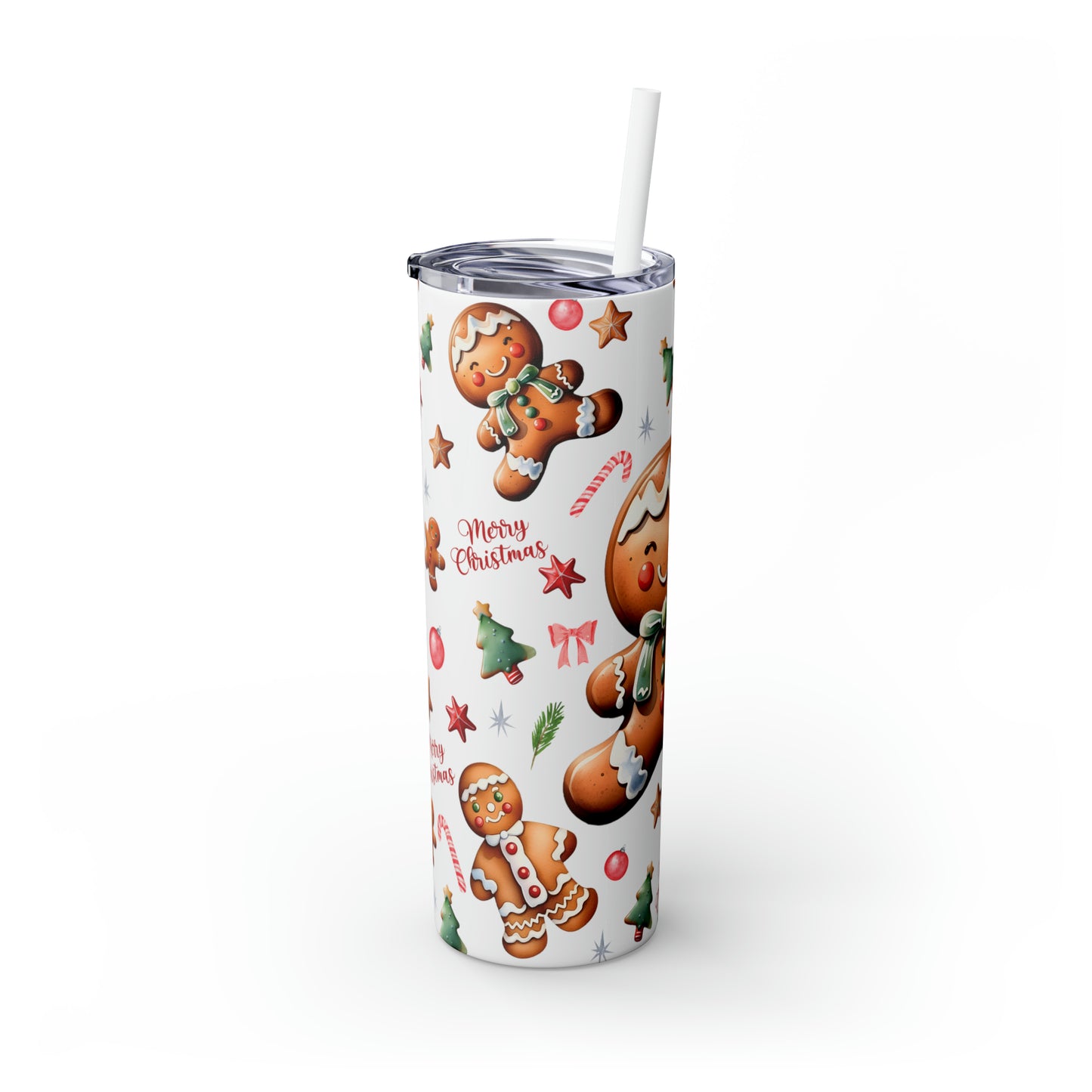 Skinny Tumbler with Straw, 20oz, Gingerbread, Christmas, awd-316