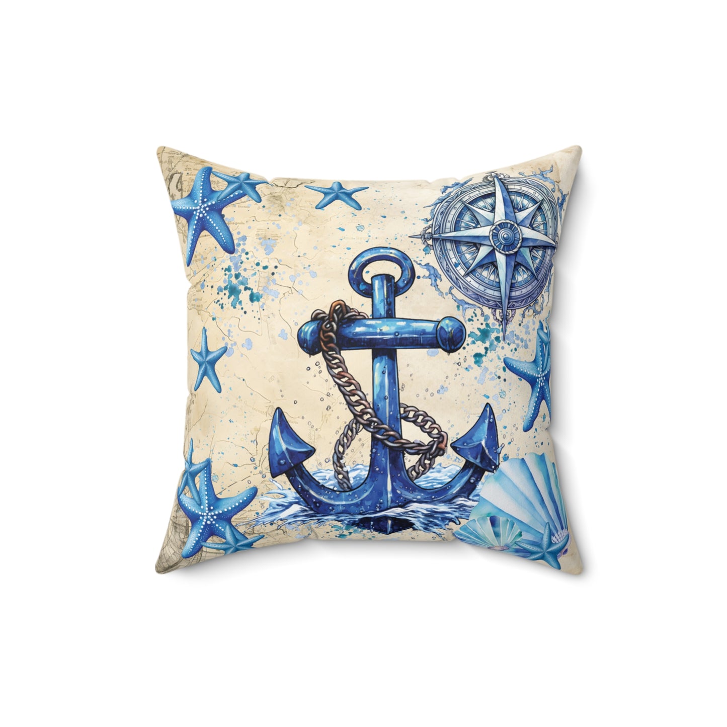 Nautical Polyester Square Cushion, Nautical cushion, Blue Ships Anchor