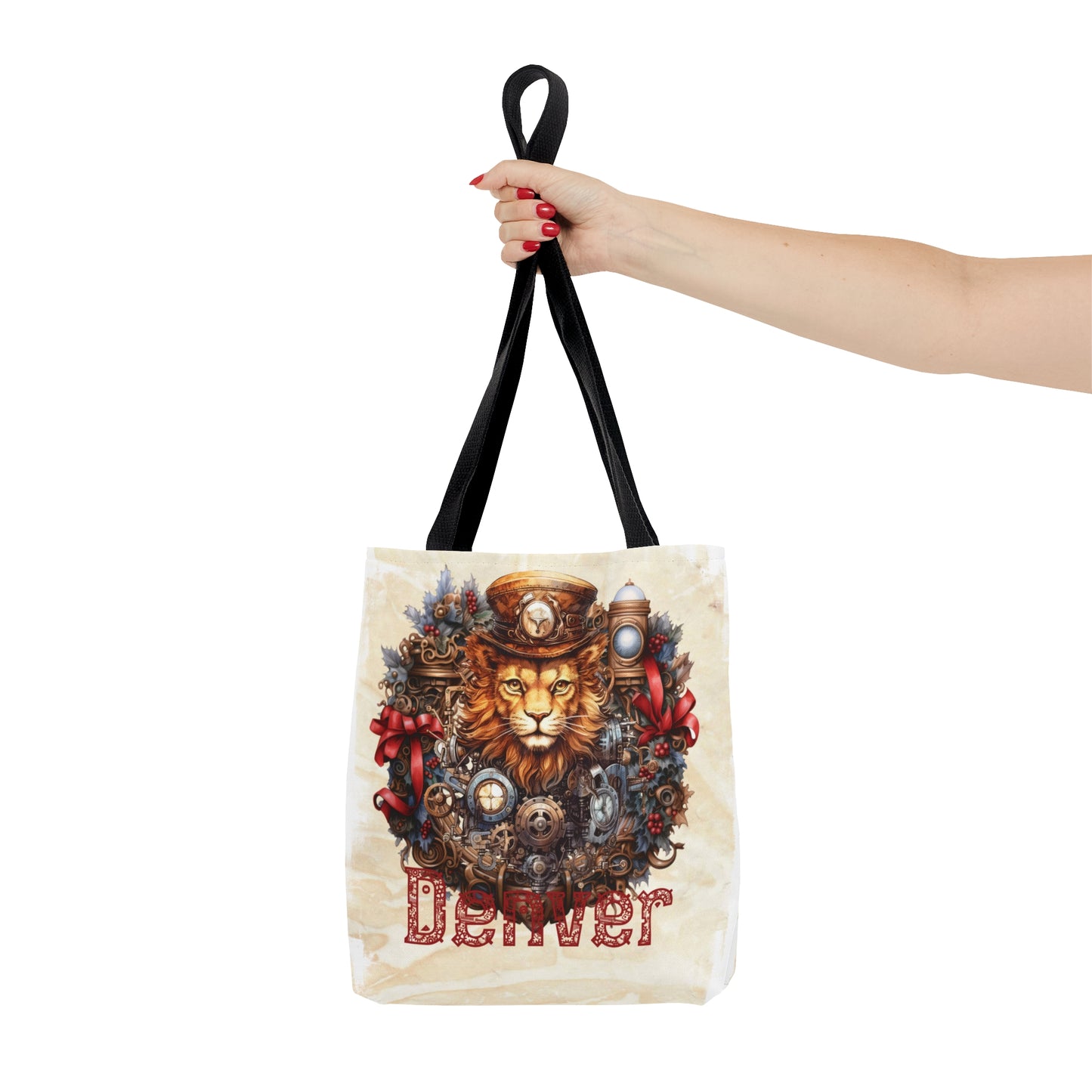 Steampunk Lion wreath Personalised Tote Bag, Steampunk Christmas bag, Christmas Tote Bag, Personalised/Non-Personalised