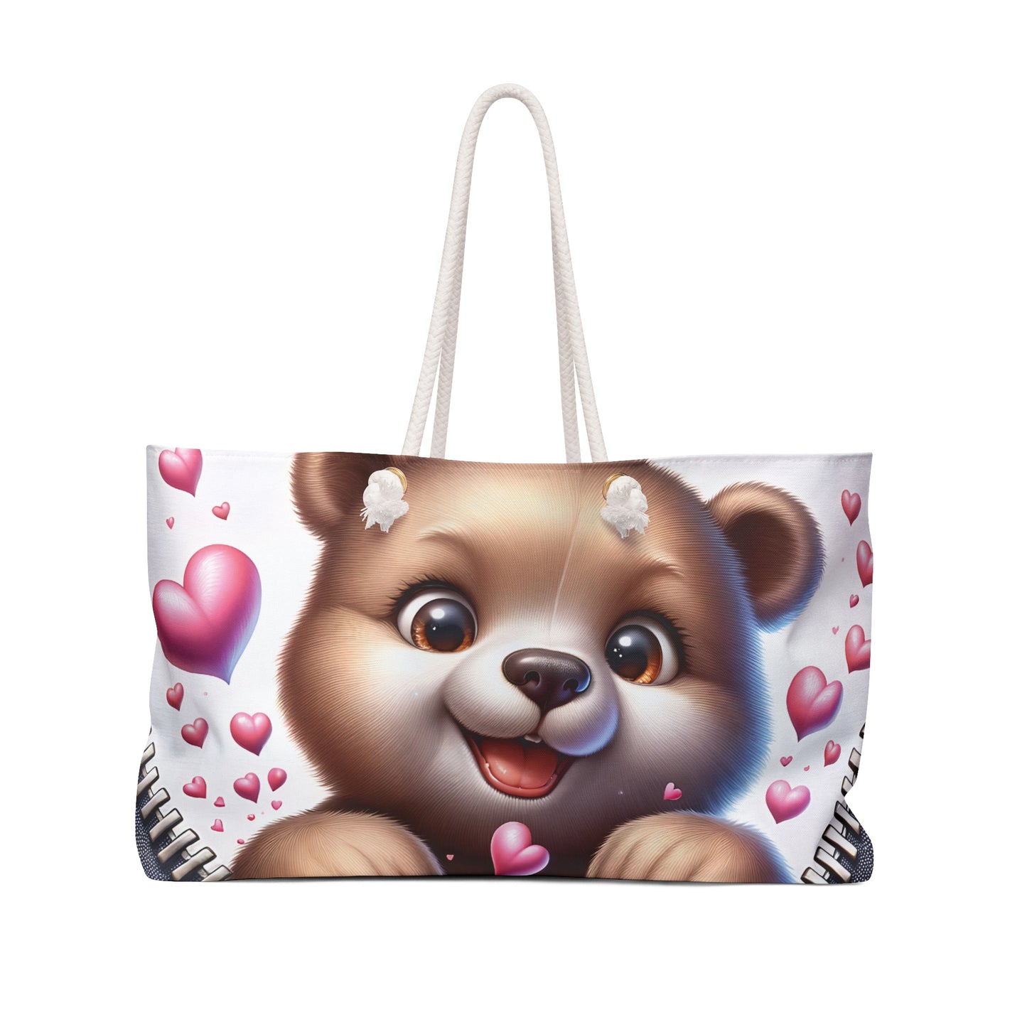 Personalised/Non-Personalised Weekender Bag, Cute Bear, Zipper, Valentines Day, Large Weekender Bag, Beach Bag, Book Bag