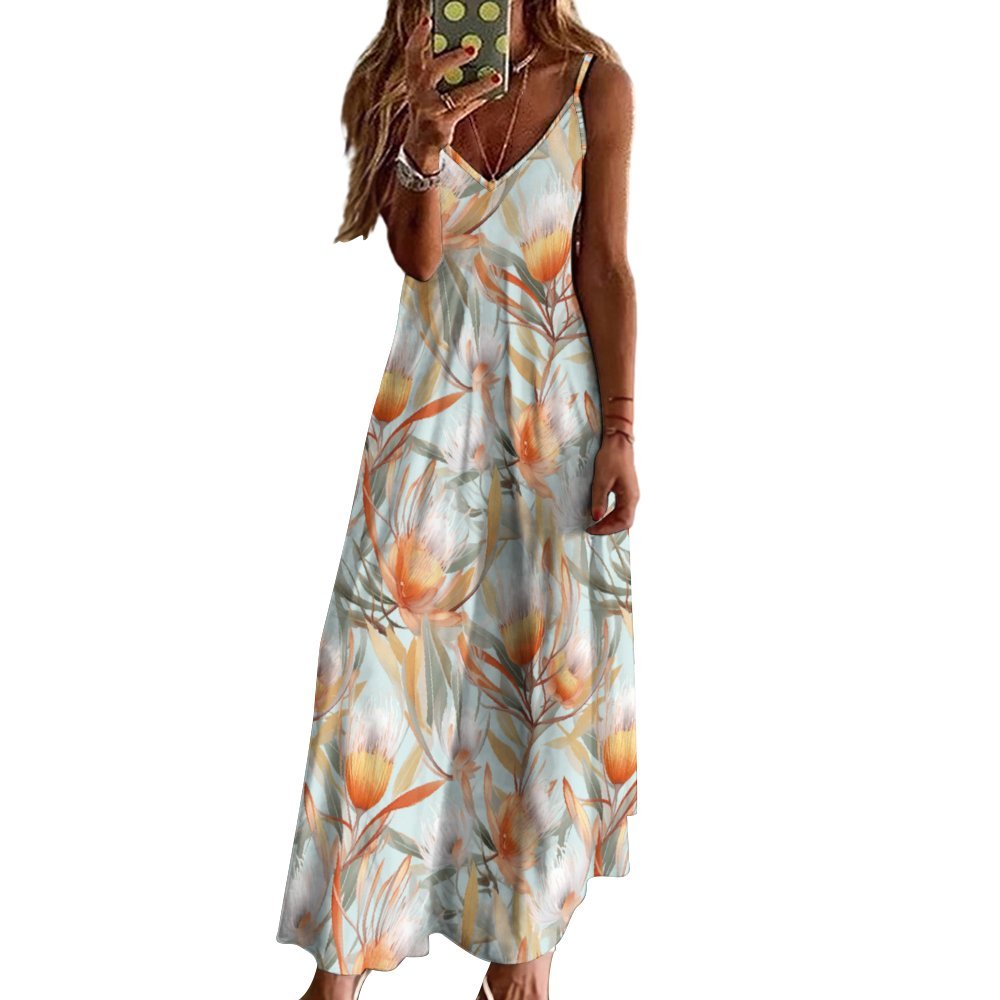 Australian Floral Spaghetti Strap Ankle-Length Dress Long dress